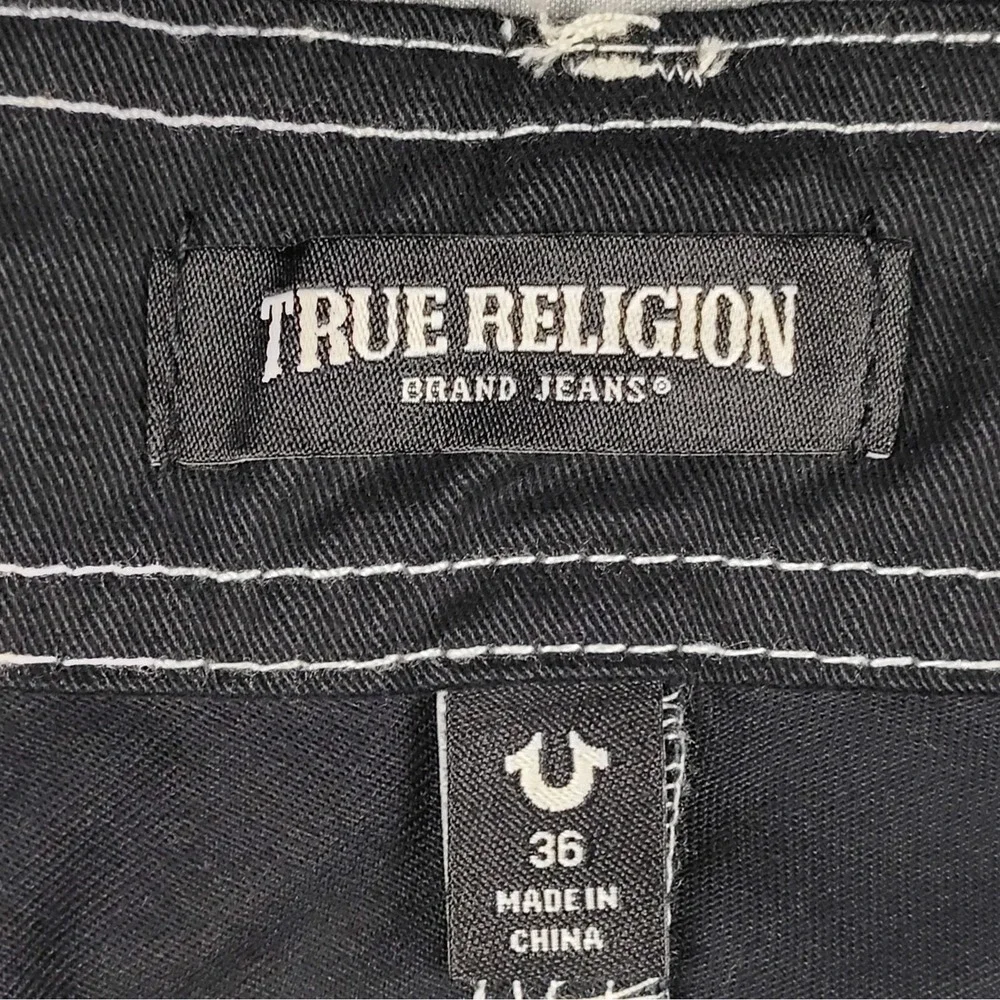 NWT True Religion Cargo Pants Mens 36x31.5 Black Straight White Contrast Stitch